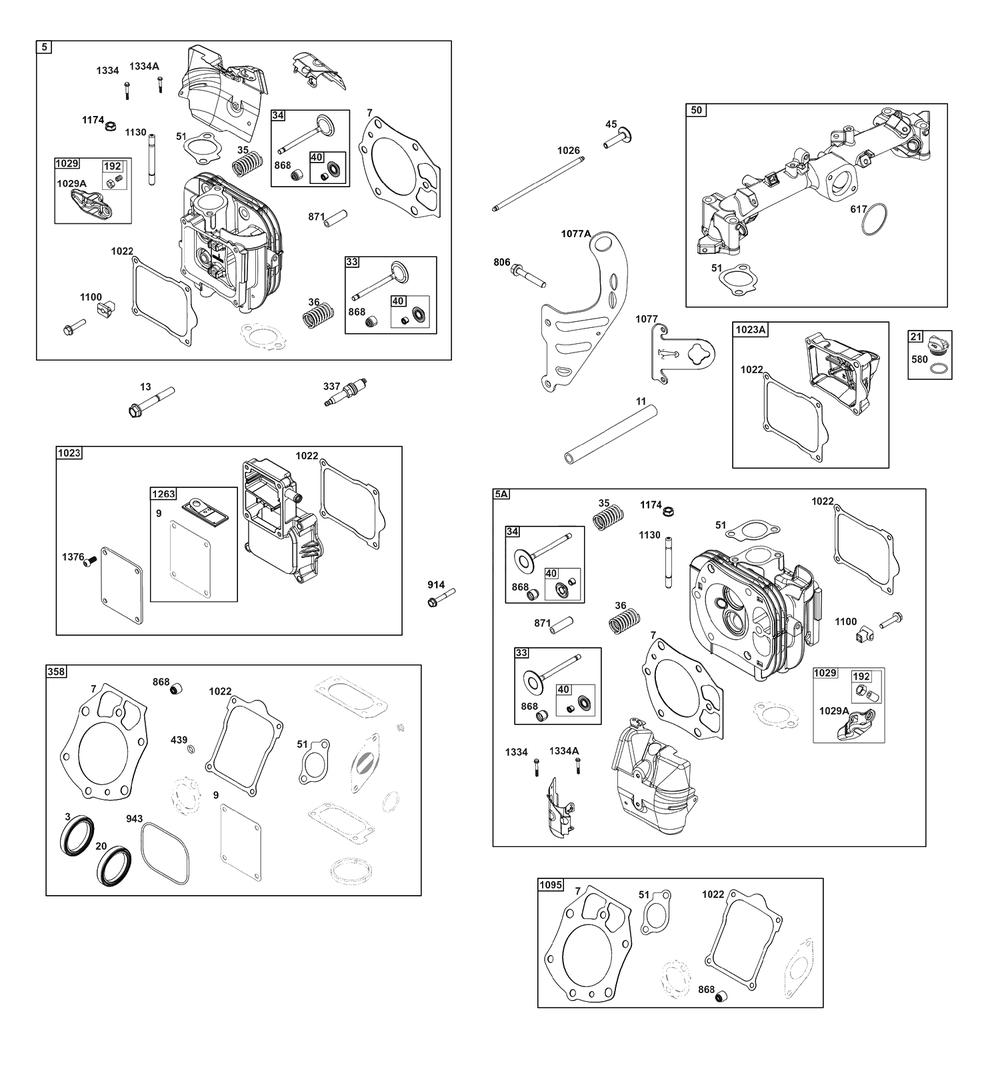 Cylinder Head Group Diagram and Parts List for 61A777-0103-J1  Briggs and Stratton Engine